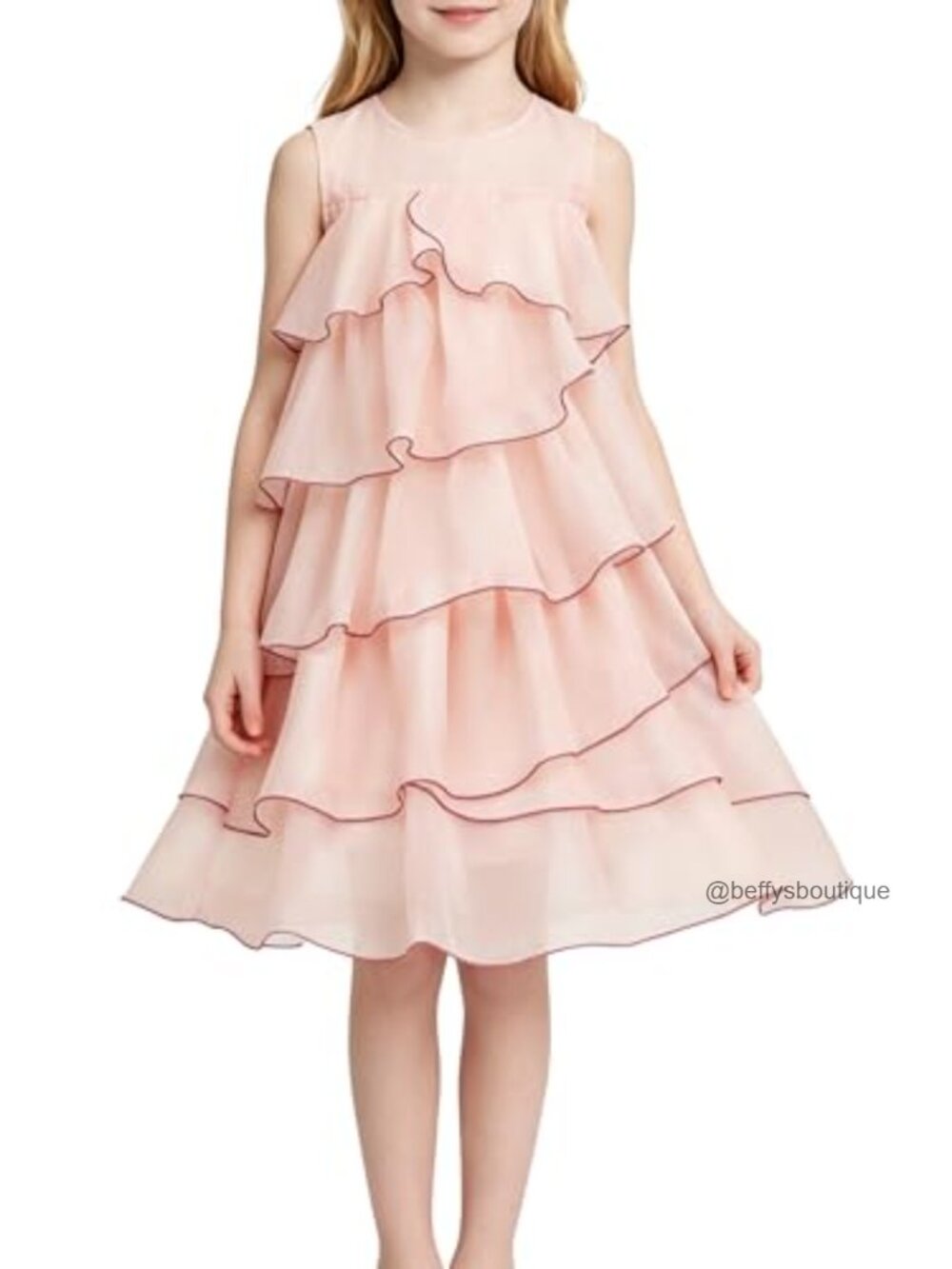 Girls Layered Ruffled Tulle Dress Special Occasion Sleeveless A-Line